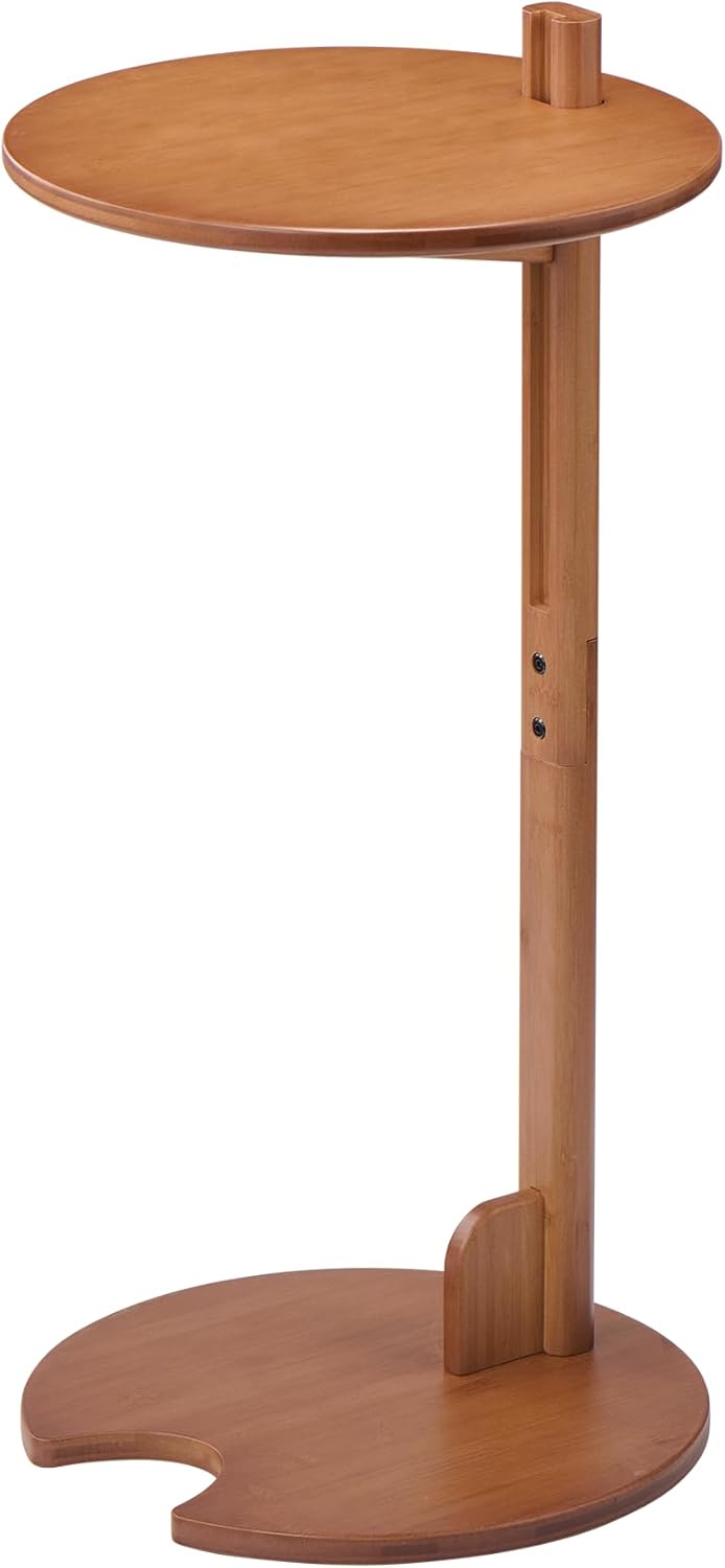 Bamboo C Shaped TV Tray Table, 18-26" Height Adjustable Round Side Table, Slide Under Couch End Table Laptop Desk for Small Spaces Living Room Bedroom (Walnut)