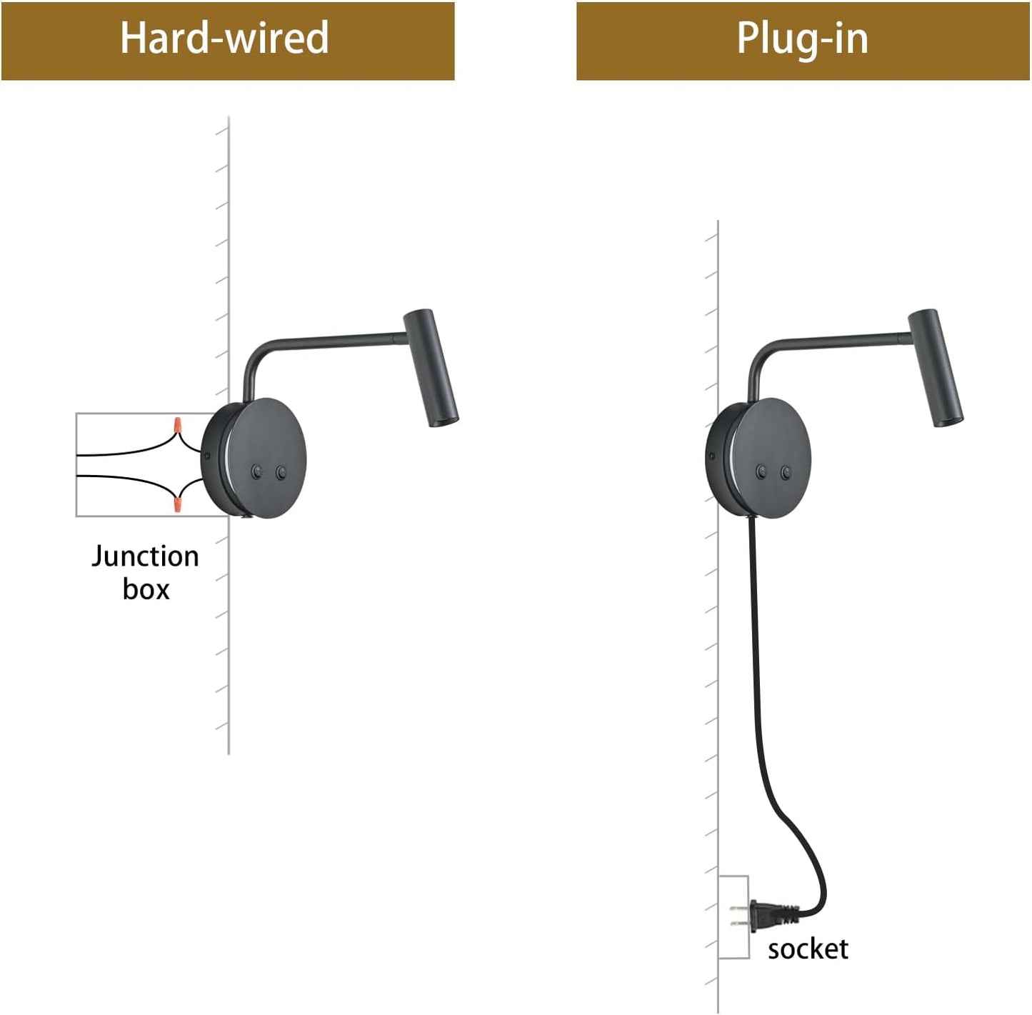 Matte Black Wall Mounted Reading Light, 4000K Flexible Headboard Reading Sconces with On Off Switch Control, Plug in/Hardwired Wall Light Fixtures with Night Light for Bedside Bedroom Bunk