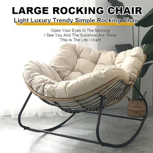 Rocking Outdoor Lounger Chair Chaise Lounge Zero Gravity Rocker,Ergonomic Outdoor Rocking Chair with Soft Thick Cushion Comfy Wicker Lounge Chair for Living Room Bedroom Reading Room Indoor
