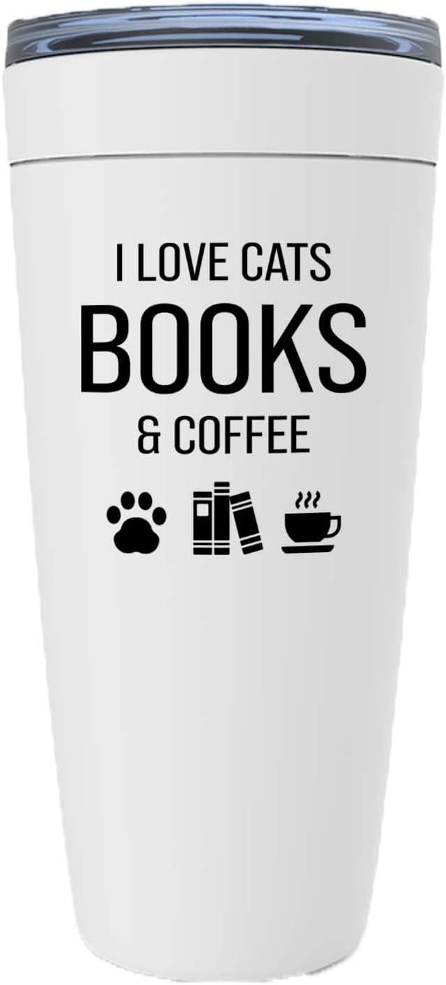 Book lovers White Edition Viking Tumbler 20oz - Cats Books Coffee - Author Writer Library Editor Introvert Lovers Cat Chill Relax Bookworm Reading