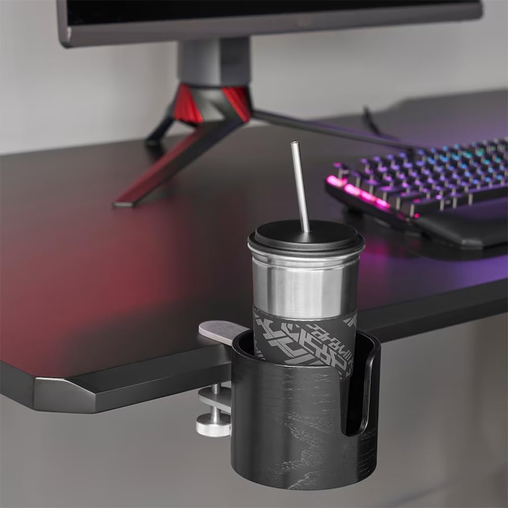 Desk Cup Holder 1Pack (Black), Table Edge Clamp Cup Holder for Home Office Desk, Gaming Desk Accessories, Computer Desk Accessories, Anti-Spill Cup Holder
