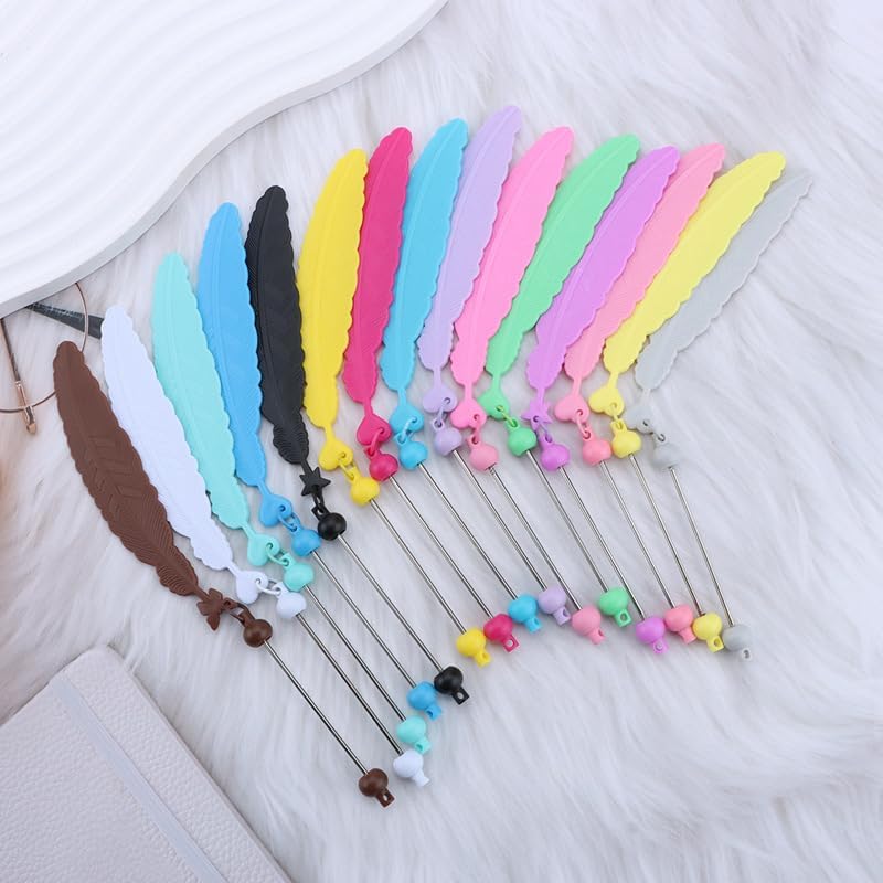 15 Packs Beadable Bookmarks with Bar Bulk Feather DIY Blank Bookmark for Beads Jewelry Pendants Charms Beading Book Make Marks Craft Colorful
