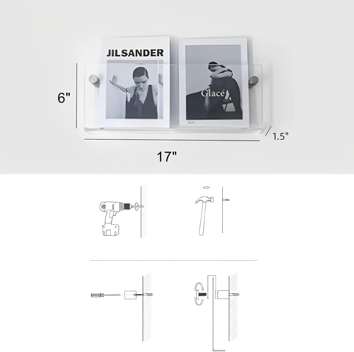 ROYALITA 2-Pack Acrylic Magazine Holder Vinyl Records Holder, Display Floating Nursery Bookshelves Wall Decor Hanging Magazine Holder for Waiting Room, Living Room