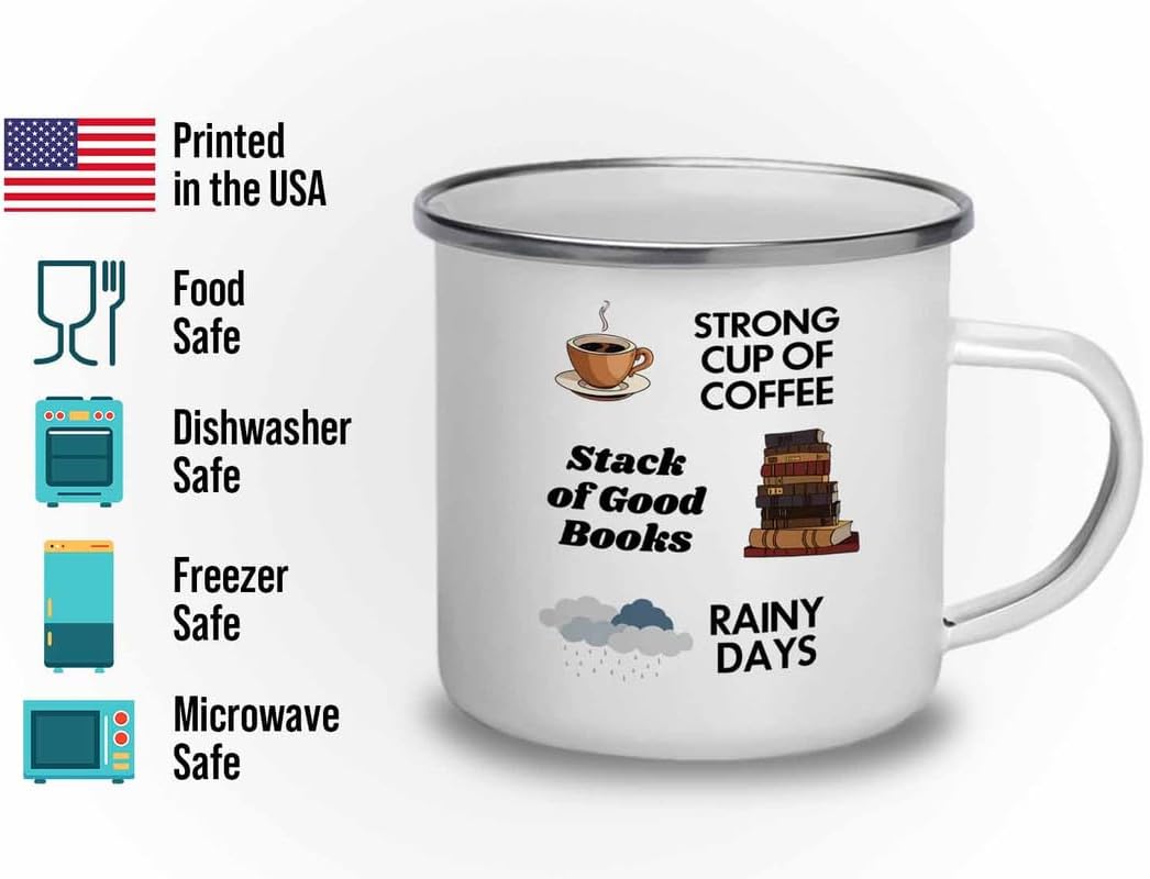 Reading Camper Mug 12oz - Coffee Book Rainy Days - Reader Gift Bookworm Owl Lover Cat Lover Book Lover Novelist Librarian Writer