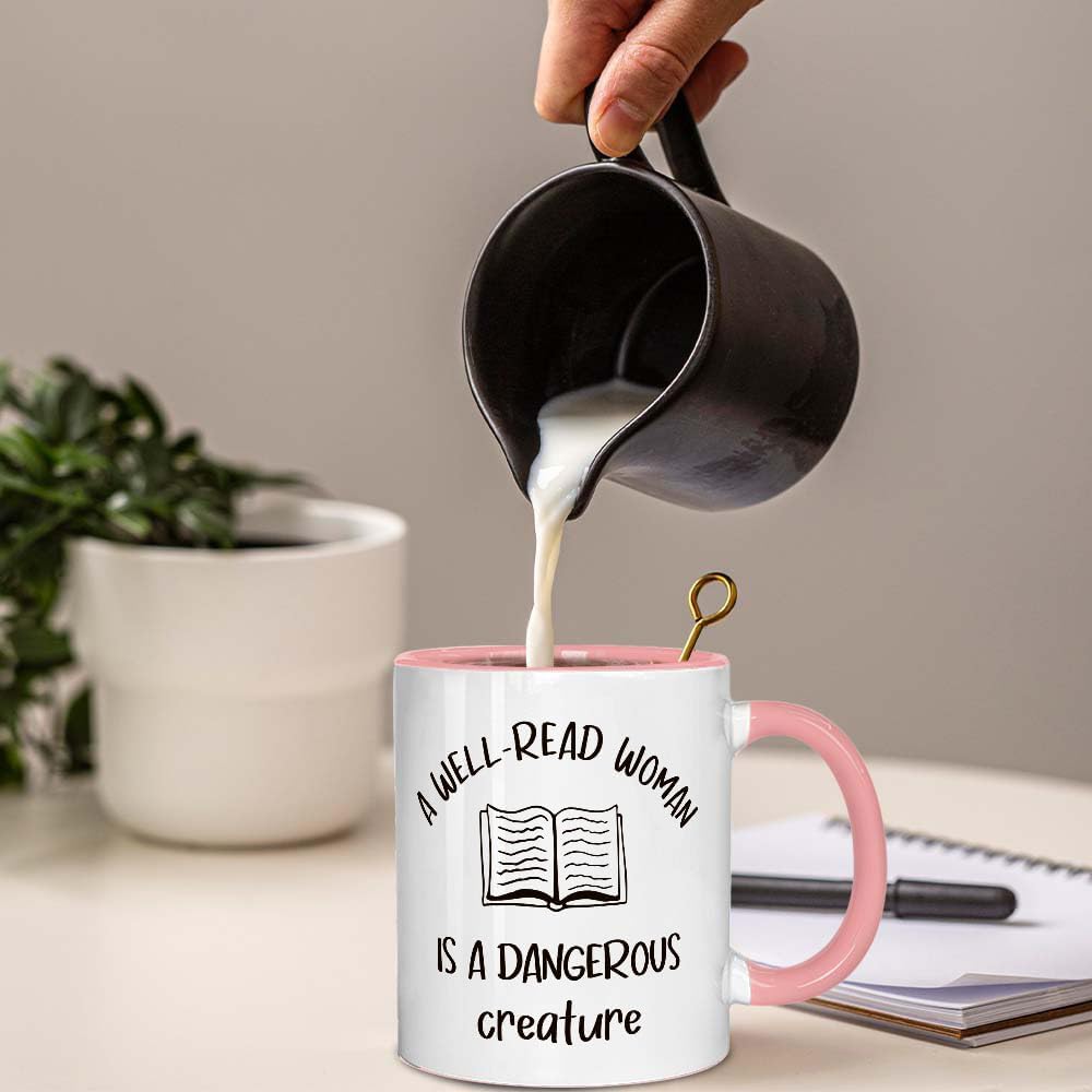 Book Lover Gifts for Women A Well - Read Women is A Dangerous Creature Mug 11 OZ - Book Gifts for Readers, Librarians - Birthday Gift for Her, Best Friend