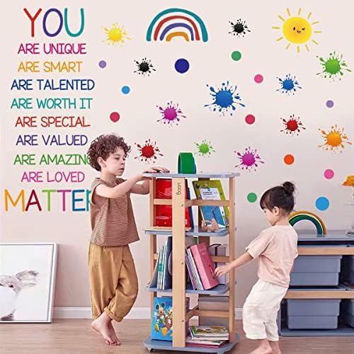Colorful Inspirational Quote Wall Decals Motivational Phrase Wall Decor Sticker Watercolor Paint Splatter Wall Decals Handprint Positive Saying Wall Stickers for Kids Room Decor Playroom School