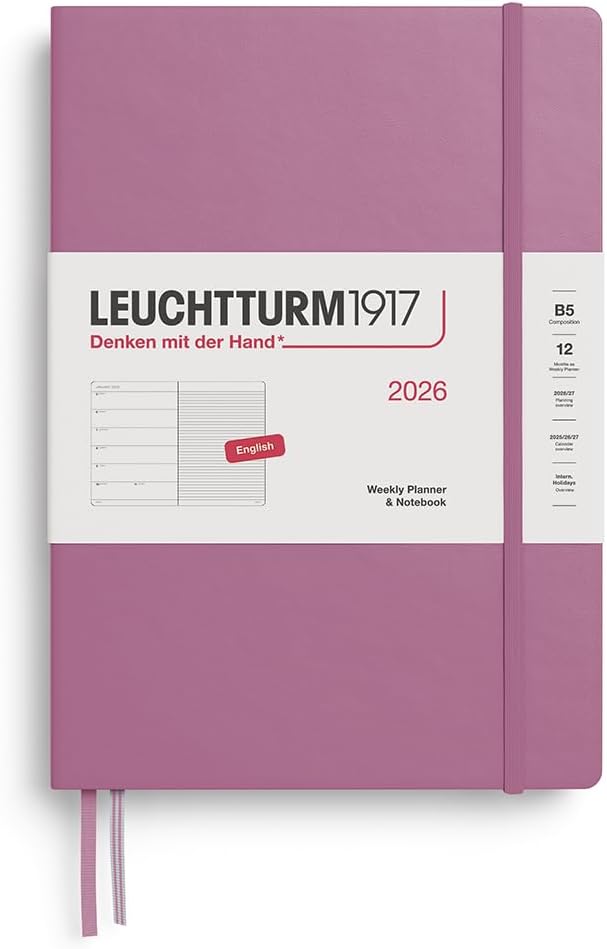 LEUCHTTURM1917 - Weekly Planner & Notebook 2026, Hardcover, Composition (B5), Ruled, Dusty Rose (Jan 1 - Dec 31, 2026)