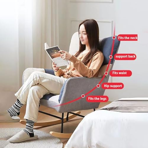 Fashion Wingback Rocking Chair Office Lounge Chair Adults Reading Chair Relax Chair Comfy Upholstered Rocker Armchair with Solid Wood Legs for Home Living Room Bedroom