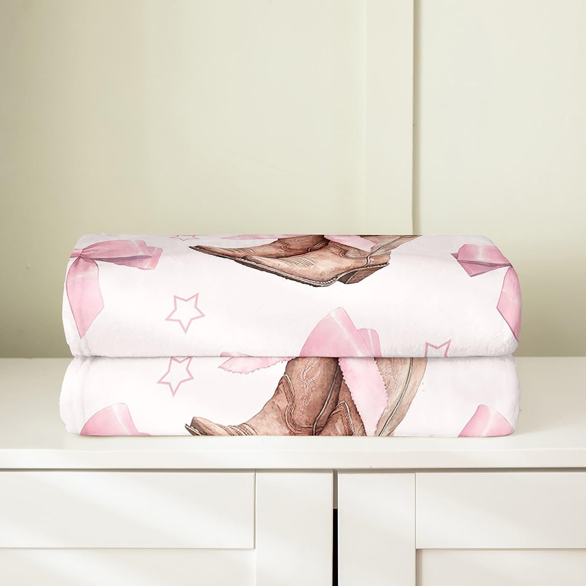 Castle Fairy Retro Western Flannel Blanket Throw 50"x60",Cowgirl Hat Boots Bed Sofa Blankets for Kids Boys,Pink Princess Bowknots Fuzzy Blanket Room Decor,Farmhouse Style Breathable Blanket