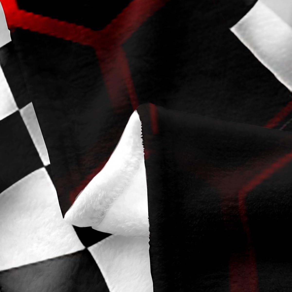Red Race Car Throw Blanket,Neon Lights Honeycomb Racing Cars Bed Blanket for Girls Men,Black White Grid Flag Extreme Sports Fuzzy Blankets,40 x 50 Inches