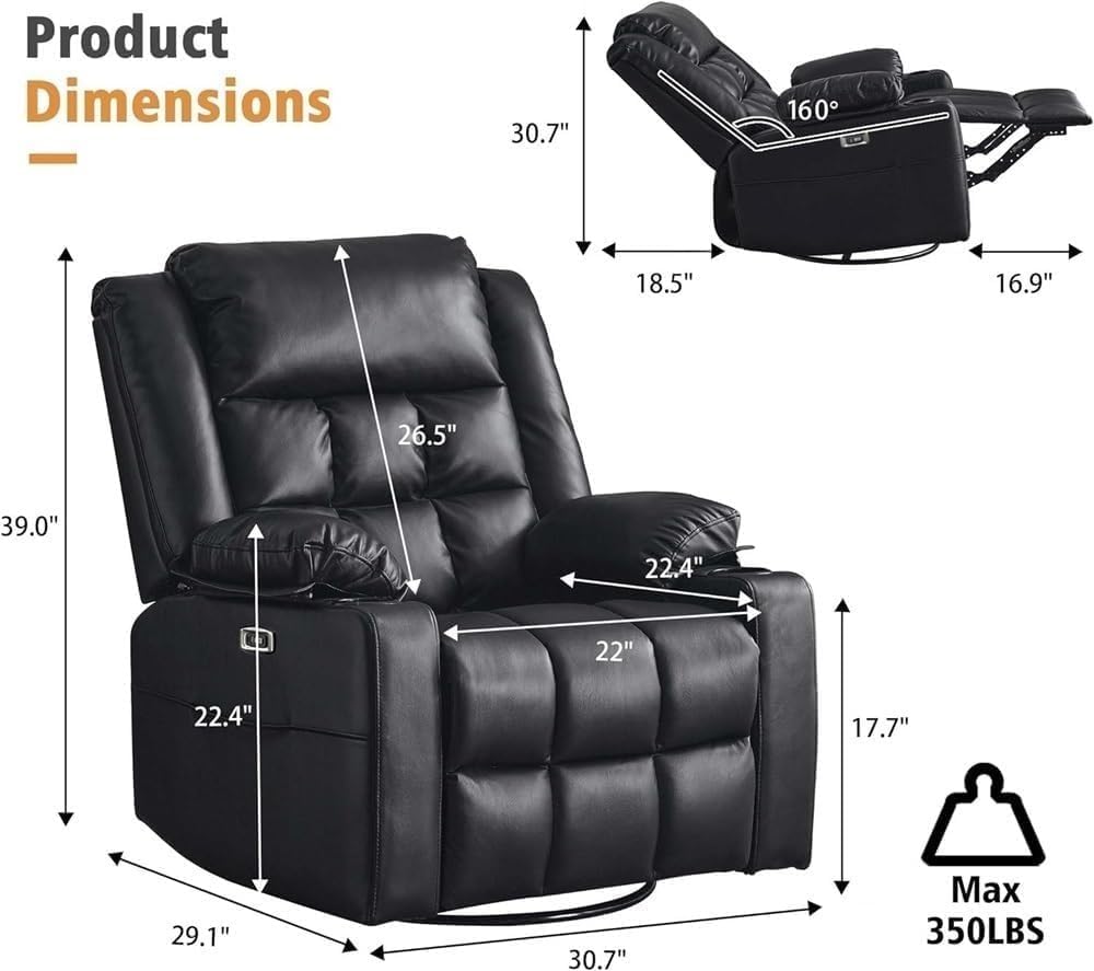 Electric Lift Recliner Chair for Adults Massage with 270 Swivel Rotation Rocking Function Adjustable Recliner Angle Ergonomic Lounge Sofa