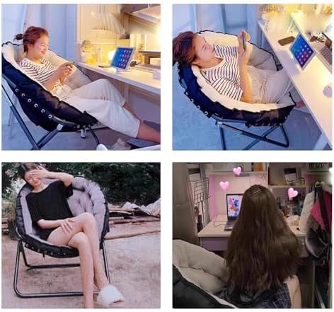 Folding Chair for Teens Adults, Oversized Folding Cozy Moon Chair with Metal Frame, for Bedroom, Living Room, Dorm Room, Apartment(Beige)