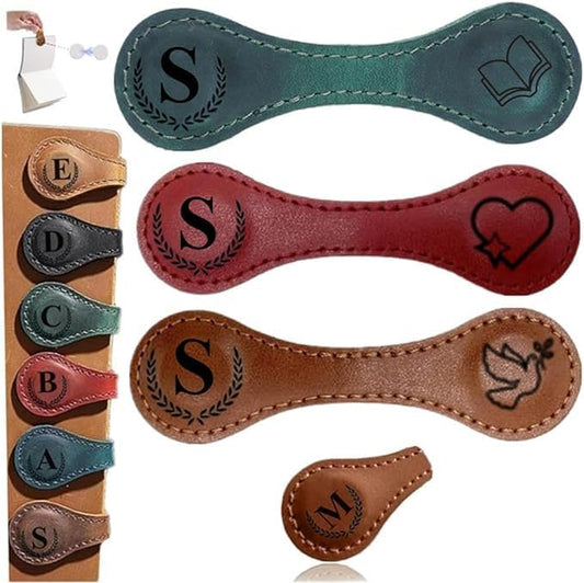 3Pcs Personalized Leather Magnetic Bookmark, 26 Letters Bookmarks Customized Engraved Initial Book Mark Cute Custom Marker Meaningful Gift for Women Men Book Lovers (S, 1Bird+1Heart+1Book)