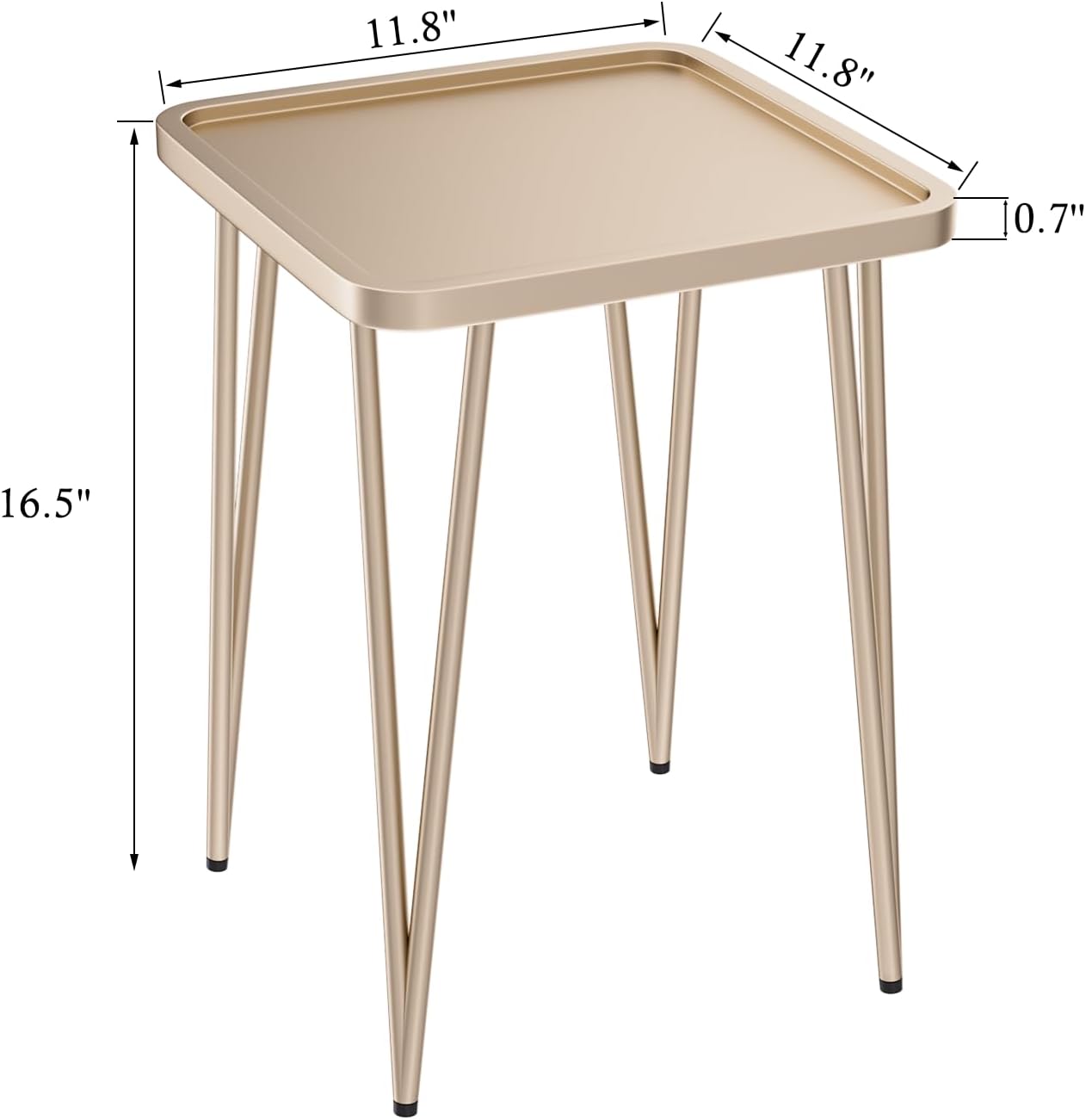 Palama Square Side Table - Metal End Table, Easy Assembly Champagne Gold Bedside Table, Perfect for Small Spaces Indoor or Outdoor, Single Plant Stand