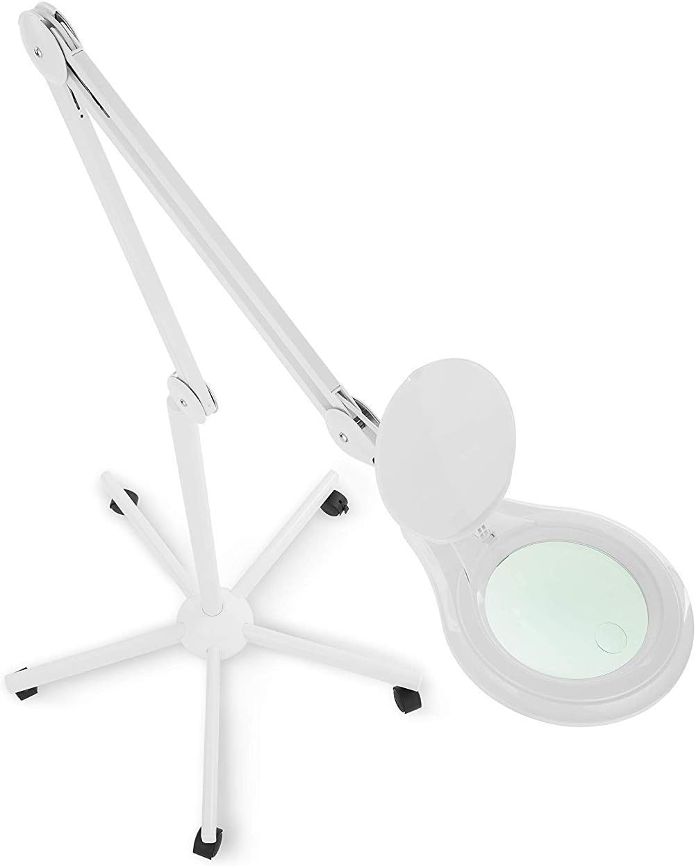 Neatfi LED Magnifying Floor Lamp 1,200 Lumens – 5” Bifocal Glass Lens, Dual Magnification 2.25X + 6X, Dimmable Task Light | Adjustable Arm, Rolling Base | Reading, Crafting & Sewing (White, 5 Inches)
