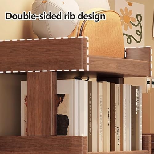 Mobile Small Wood Book Shelf with Wheels - Narrow Corner Bookcase, Modern Floor Standing Storage Shelves for Living Room, Creative Design (17.7"x12.6"x40.9")