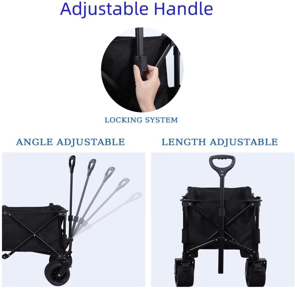 Collapsible Wagon Cart with Heavy Duty All Terrain Wheels,Foldable Garden Cart Utility Wagon with Adjustable Handle for Sports, Shopping, Camping,Black