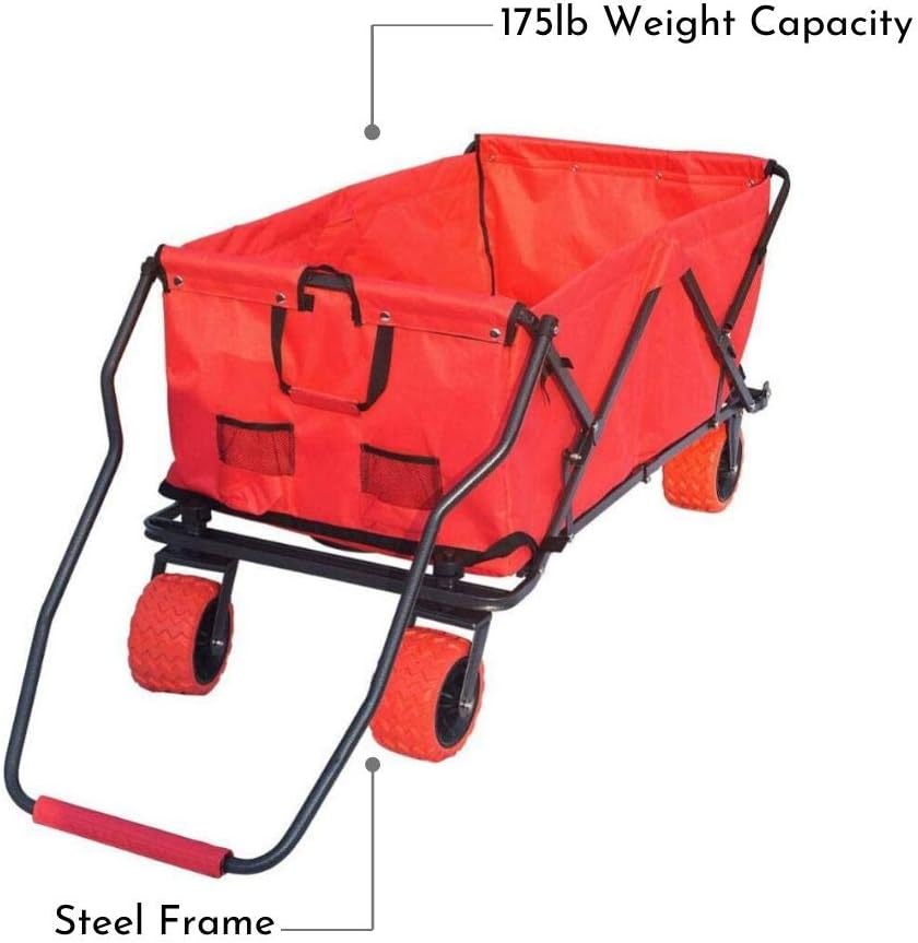 Impact Canopy Folding Collapsible Utility Wagon, Extra-Large Wagon with All-Terrain Wheels, Red