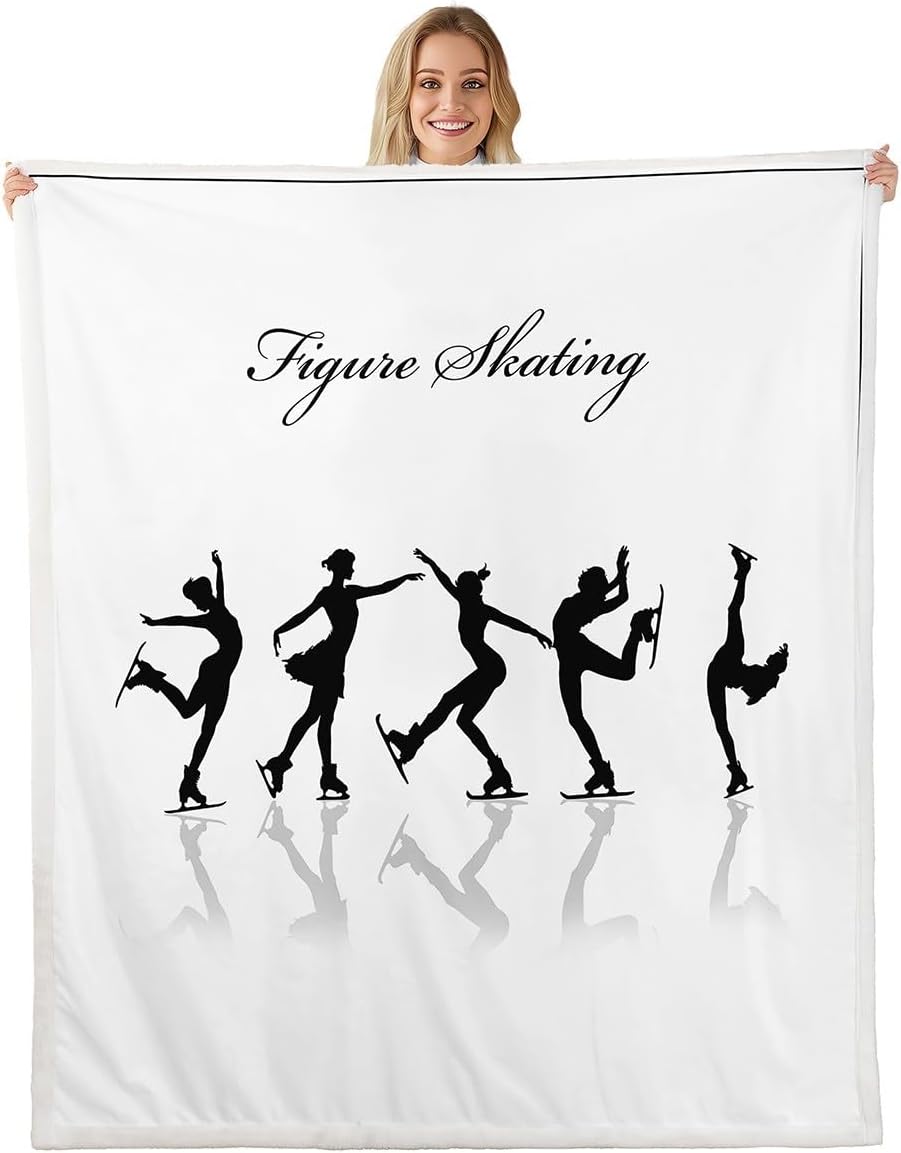 Ice Skating Throw Blanket Girls Skater Dancing Fleece Blanket Gymnastics Silhouette Bed Blankets for Kids Teens Room Decor,Modern Simple Black White Fuzzy Blanket,for Chair/Sofa,30"×40"