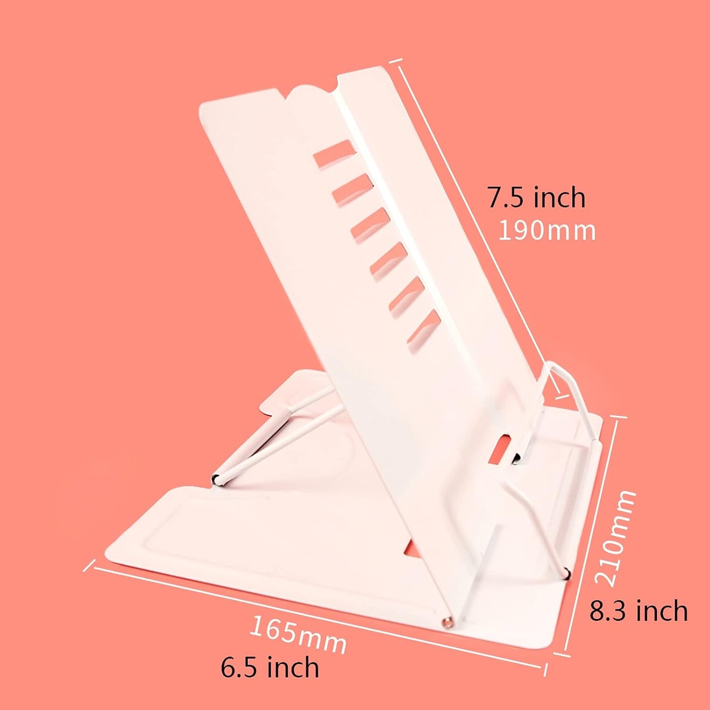Book Stand Desk Book Stand Metal Reading Rest Book Holder Adjustable Angle Cookbook Documents Portable Bookstand with Page Clips 8 x 7.5 inch (Color : Brown) (Mug)