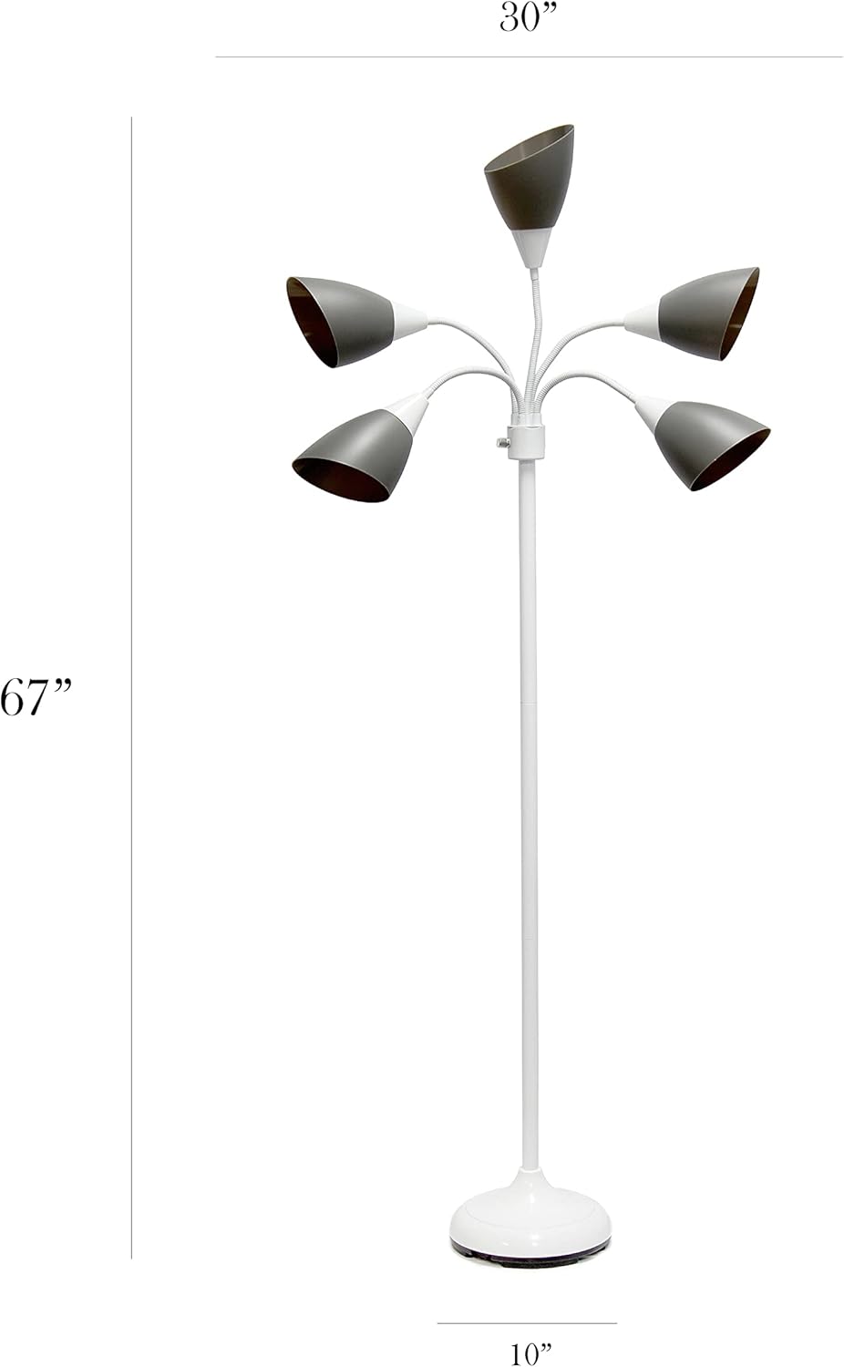 Simple Designs LF2006-GOW 67" Contemporary Multi Head Medusa 5 Light Adjustable Gooseneck White Floor Lamp with Gray Shades for Kids Bedroom Playroom Living Room Office