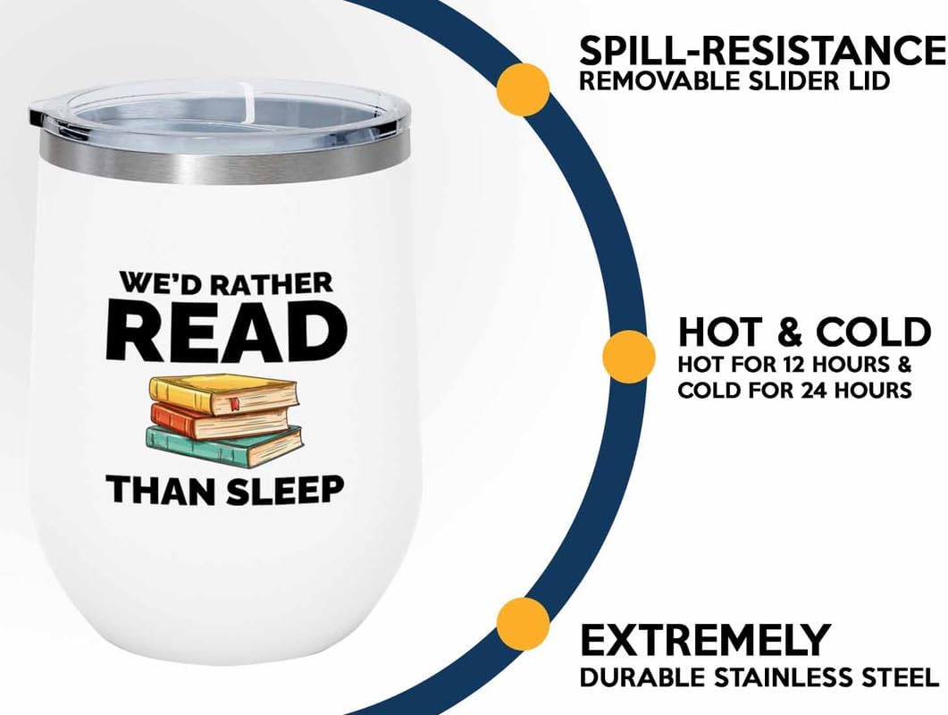 Book Lover White Edition Wine Tumbler 12oz - Read than sleep - Gift For Poets Bookish People Bibliophile Librarian Book Club Reader