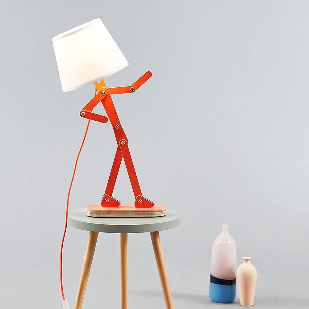 Fun Desk Lamp for Kids Bedside Bedroom - Creative Swing Arm Modern Unique Reading Wood Table Light for Living Room Girls Boys Quirky Gift - Oran Orange, Bulb Included
