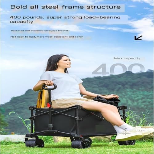 Portable Camping Cart,Portable Beach Trolley Cart for Camping Night Markets and Picnics Foldable and Heightened Outdoor Trailer for Easy Transport (Black)