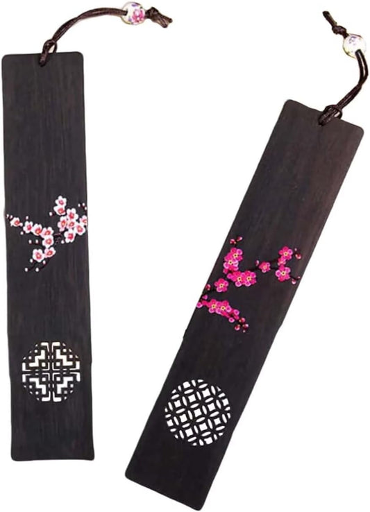 2pcs Wooden Bookmark,Durable Wood Bookmark 5.71x1.18 Inches for Men Women, Eco-Friendly, Lightweight Plum Bossom Design Page Markers for Students Teachers Novels Textbooks