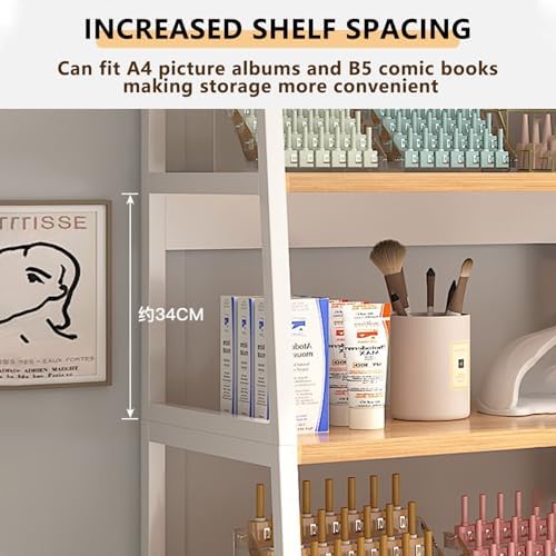 Tall 3/4-Tier Bookcase with Drawer, Narrow Modern Shelf for Bedroom, Office, Living Room & Nail Salon, 150cm High, 4 Layers Storage Organizer