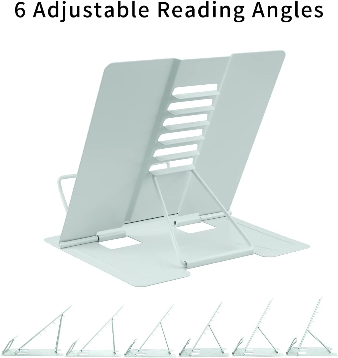 MSDADA Desk Book Stand Metal Reading Rest Book Holder Angle Adjustable Stand Document Holder Portable Sturdy Lightweight Bookstands-Textbooks Tablet Music Books Cook Recipe (Macaron Green)