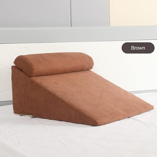 Triangle Memory Foam Pillow Bedside Half-Lying Cushions Bed Lumbar Support Backrest for Rest Reading Relief Pain Removable Cover (Color : Gray Size : 65X60X30CM) (Brown 65X60X30CM)