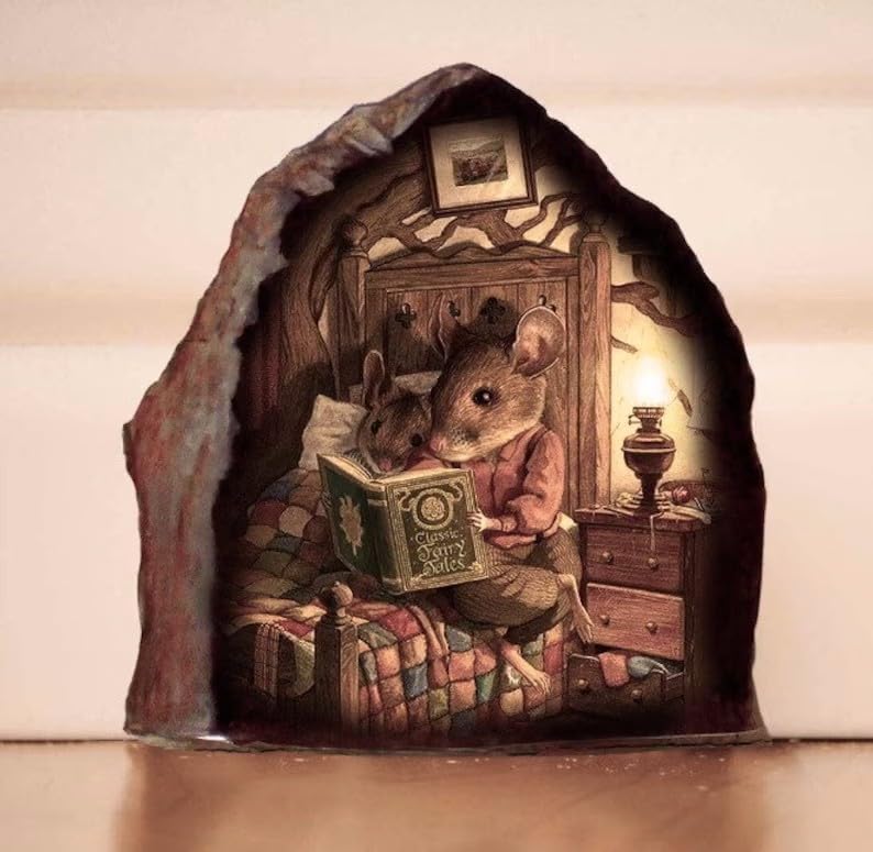Mouse Hole Wall Decal, 3D Mouse Hole Realistics Wall Sticker, Reading Book in a Decal Fun Art, Water Proof Wall Stickers for Bedroom Decor Wall Treatments and Supplies