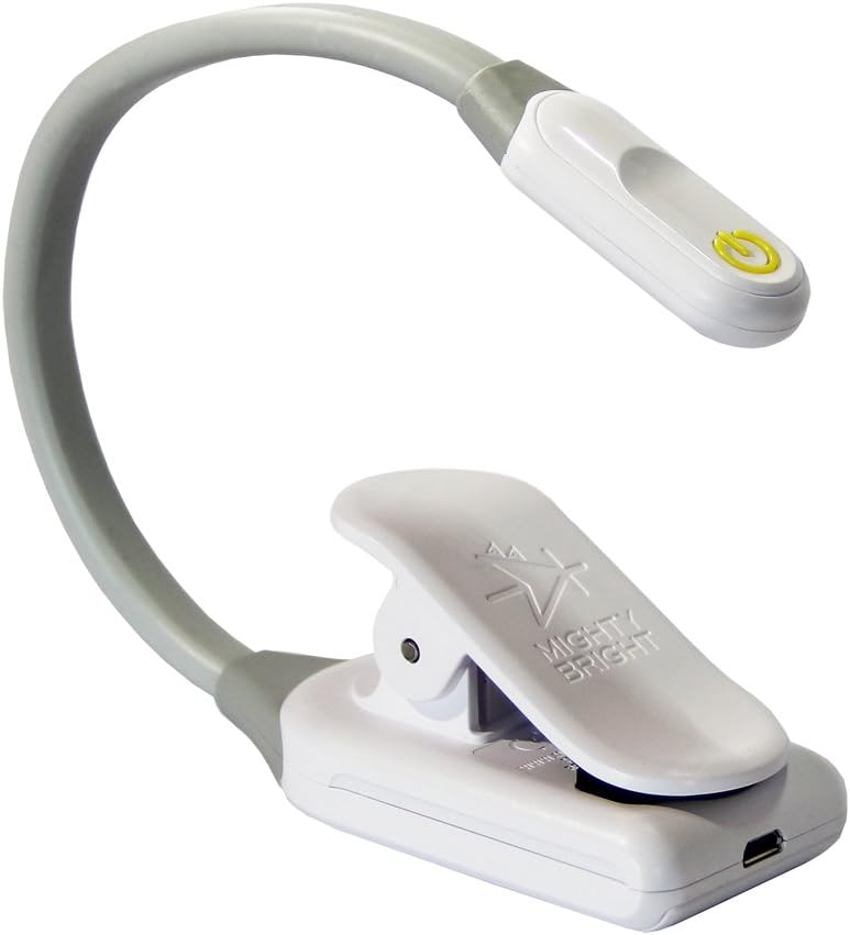 Mighty Bright The Original WonderFlex Book Light, Battery-Powered, Warm Eye Care LEDs, Flexible, Durable, Dimmable, Clip-On Reading Light, Read in Bed, Use Batteries or Micro USB (White)