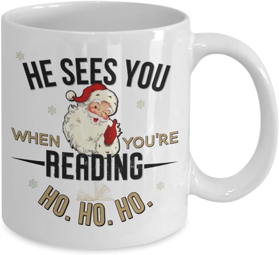 Reading Mug for Book Lover Dark Romance Romantasy Reader Booktok Gag Santa Sees You Naughty Ho Christmas Funny 11 or 15 Oz. White Ceramic Coffee Tea C