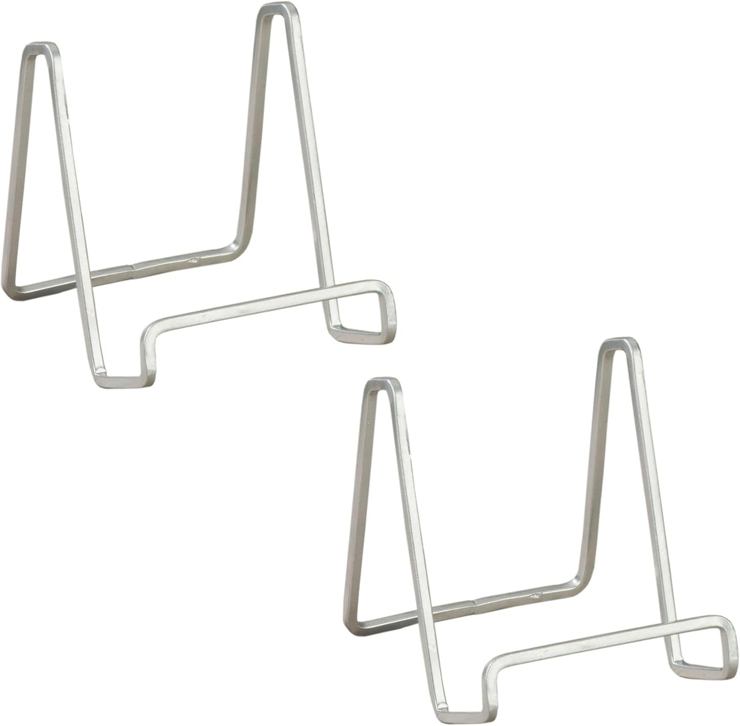 TRIPAR 2-Pack 4-Inch Metal Silver Painted Square Book Holder/Stand, Wire Mini Easel, Small Photo Stands for Table, Display for Picture Frames, Plaques & Plates