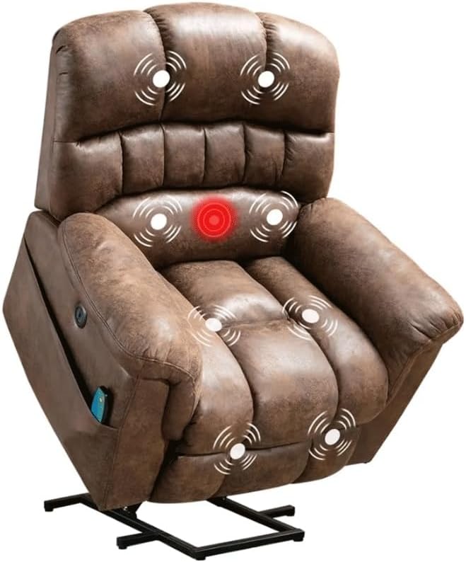 Electric Lift Recliner Chair PU Leather Modern Ergonomic Leisure Recliner Chair Sofa for Elderly, Large Power Lift Recliner Chairs with Massage and Heated, Faux Leather Electric Home Sofa with 2 Side