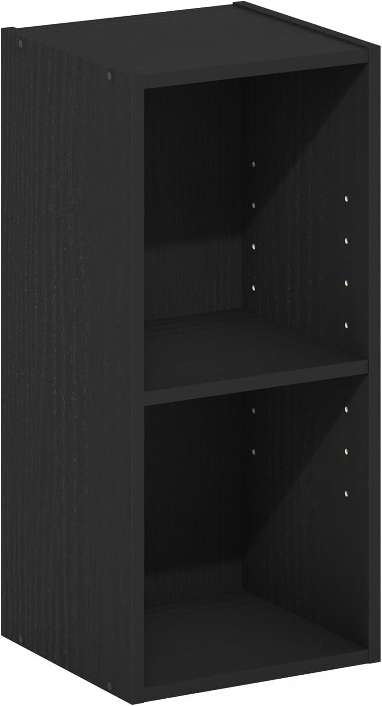 Furinno Fulda Book Shelf, 2-Tier Narrow Bookshelf, Bookcase with 10-in Width Storage Shelf, 9.3 x 9.8 x 21.2, for Living Room, Bedroom, Home Office, Darkwood
