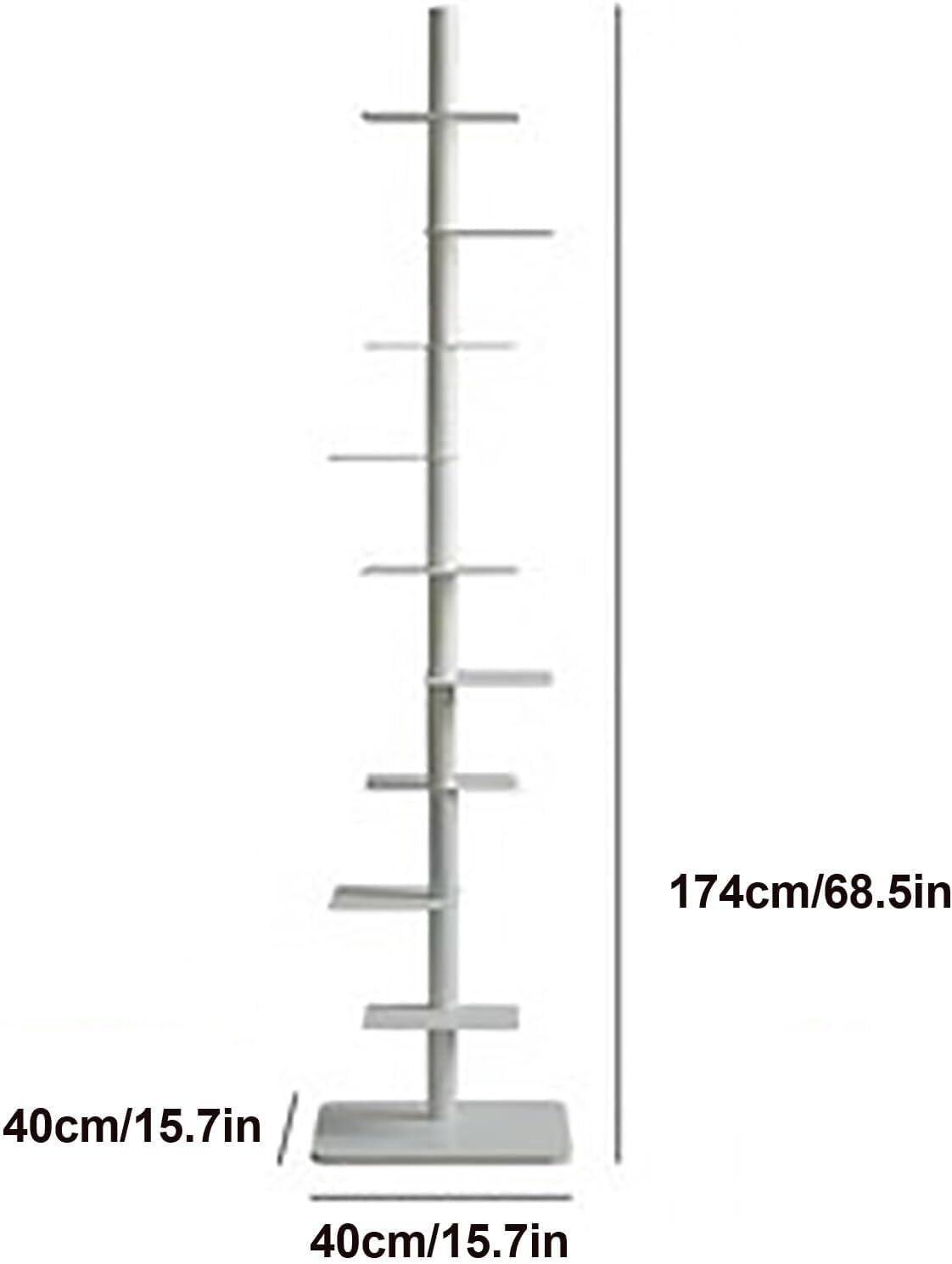 9-Tier Vertical Spine Bookcase, Tall Narrow Ladder Shelf, Metal Corner Book Tower for Tight Spaces, Multi-Purpose Storage Display for Home Office - Modern White Design