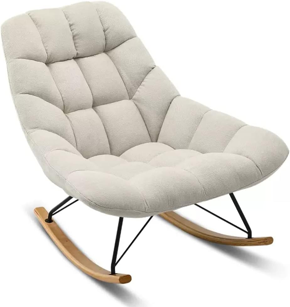 LSLYTQ Upholsted Velvet Rocking Chair Glid Chair Recliner Comfortable Mid Back Rock Chair w Solid Wood Base Lazy Sofa Chair for Living Room Bedroom