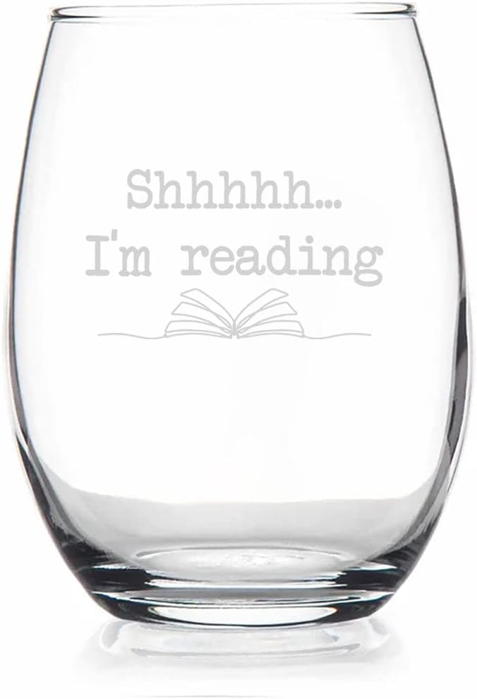 HTDesigns Shhh Im Reading Stemless Wine Glass - Book Worm Gift - Reader Wine Glass - Gift For Book Lovers