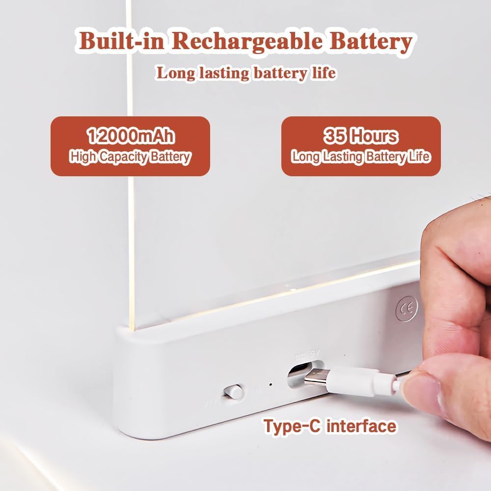 Smart Reading Light, 2026 Upgrade Rechargeable Clear LED Flat Book Light with 3 Colors & Timer, Book Page Light with Brightness Adjustment, Book Light for Reading in Bed (White)