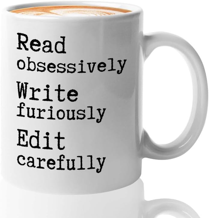 Writer Coffee Mug 11oz White - Read Obsessively Write Furiously - Funny Author Gift To Book Lover Bookish Bookworm Writing Sarcasm Poetry Novelist Journalist
