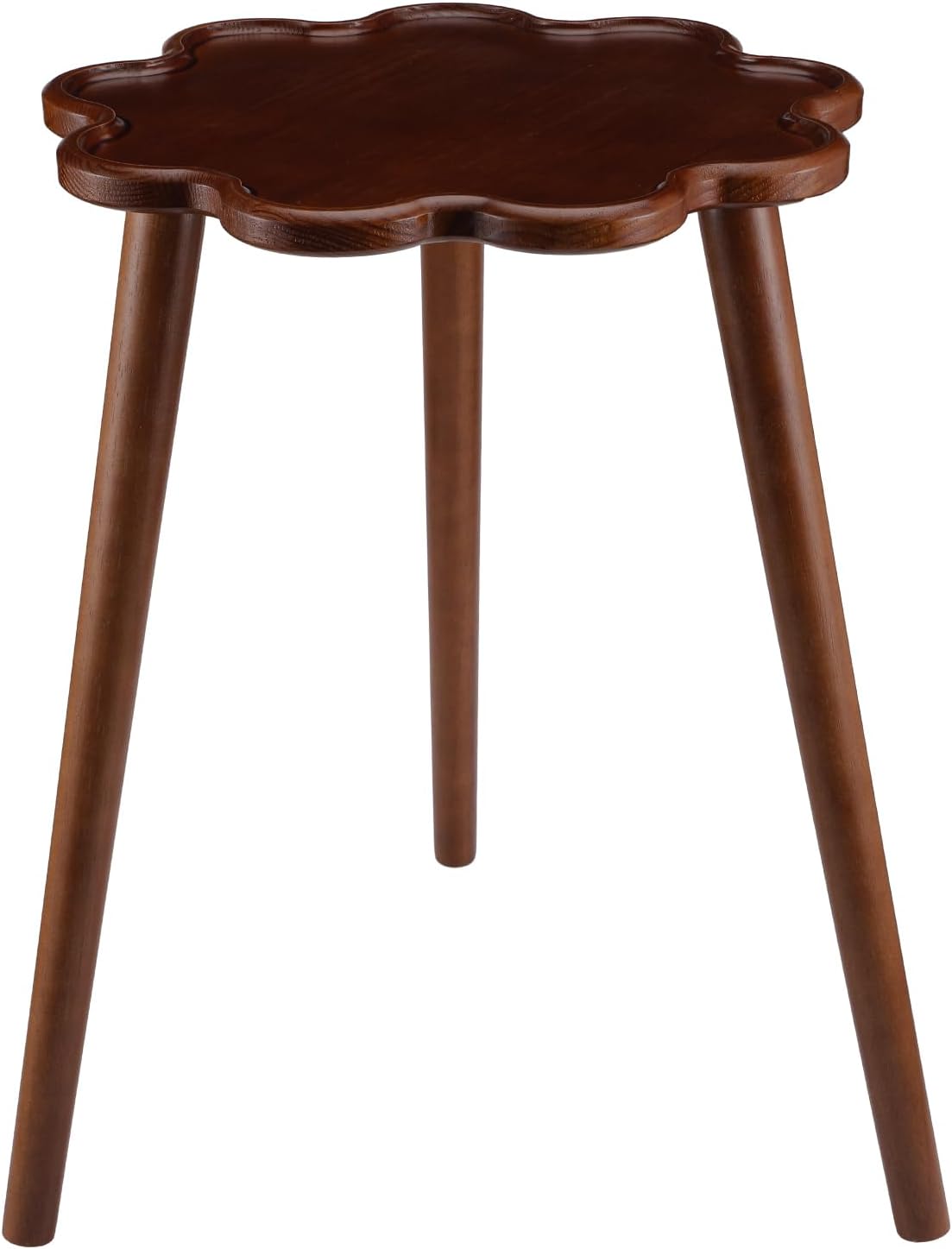 Chunful Modern Wooden Round Small Side Table 15" x 15" x 22" Brown Mid Century Solid Wood Martini End Table with Wavy Edge for Bedroom Nightstand or Living Room Accent Decor