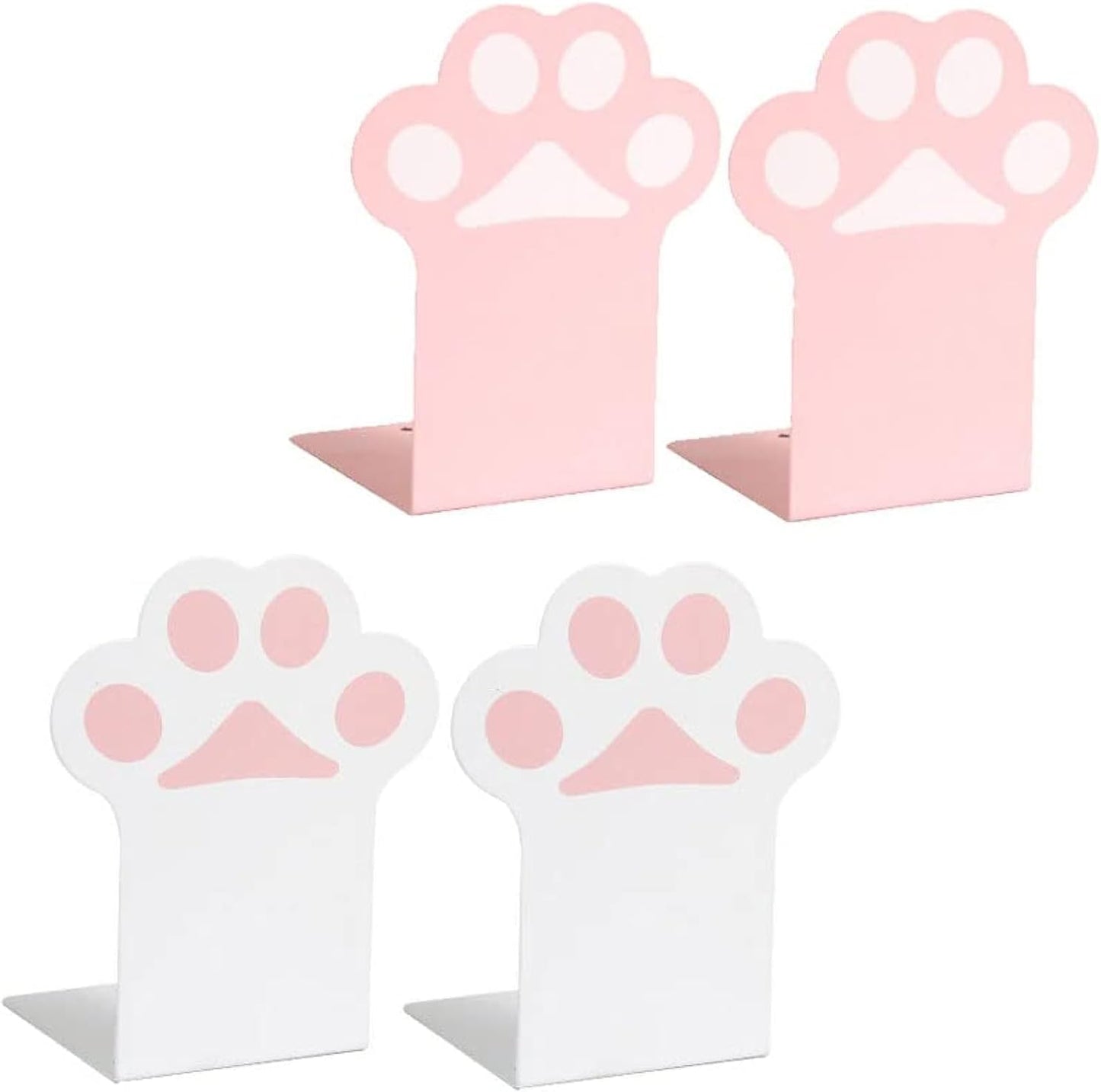 2 Sets Cat Paw Metal Bookends Cute Desktop Bookshelf Sturdy Cartoon Bookshelf for Home and Office Decoration