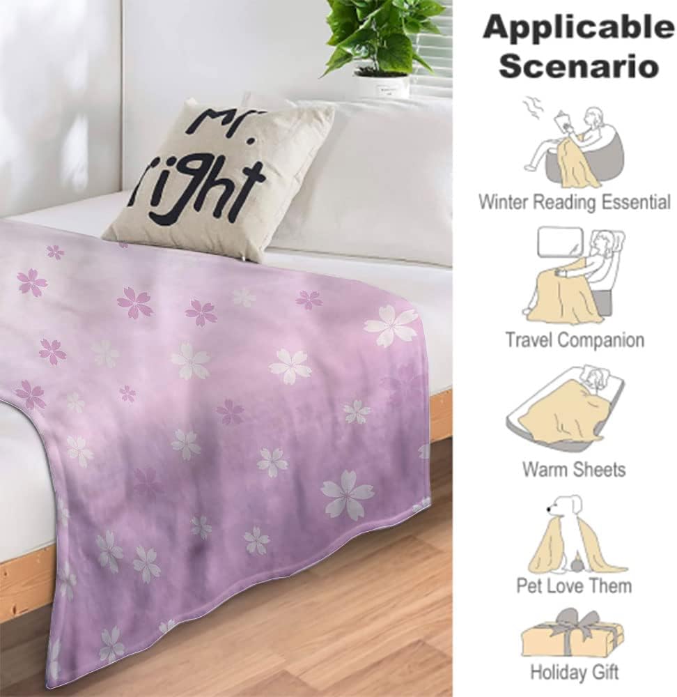 Winter Blankets, Simplistic Oriental Flowers, Keep WarmNature Soft and Cozy Throw Blankets, 50 x 60inches, Cozy Warm Soft Blanket for All Seasons, Pink