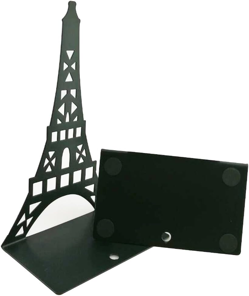 Winterworm Stylish Classical Hollow Out Modern France Paris Landmark Eiffel Tower Metal Decorative Bookend Book End Book Organizer for Library School Office Home Desk Study Gift (Black)