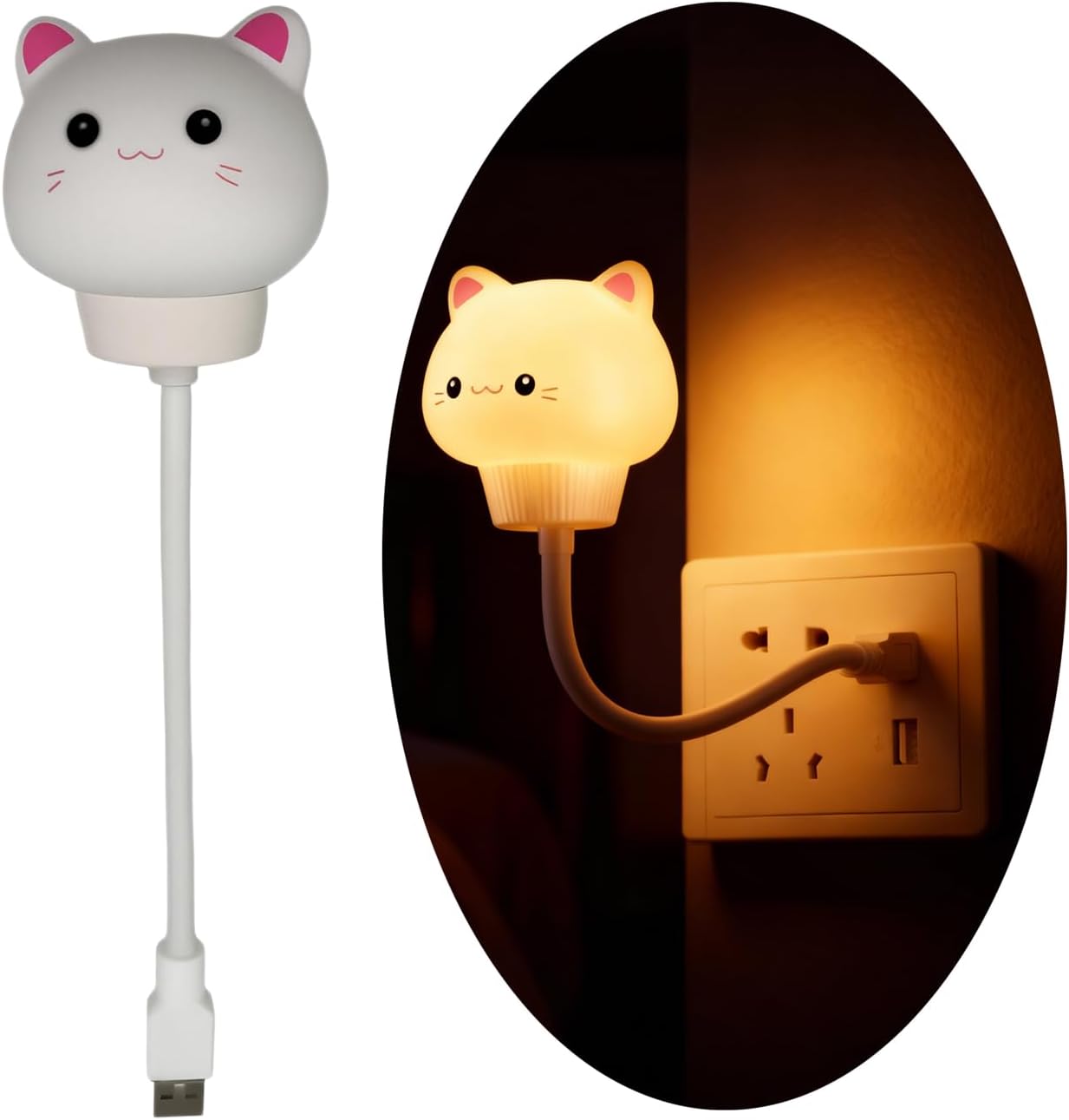 Smart Voice Activated Night Light - USB Plug-in, Dimmable Soft Lighting with Timer for Nursery, Baby Kids Bedroom & Breastfeeding,Portable Voice Control Lamp (Cat)