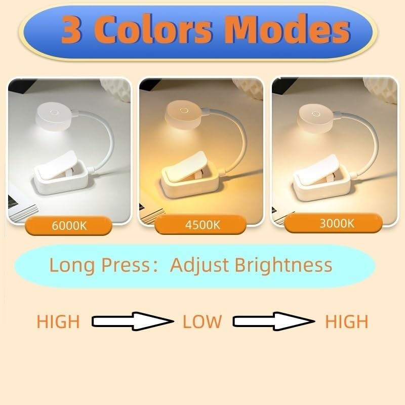 4 Pack Cute Book Light Bulk for Reading in Bed， 3 Color Temperature Reading Light，Adjustable Brightness，Clip on to Book for Reading at Night，Great Gifts for Book Lovers，Readers