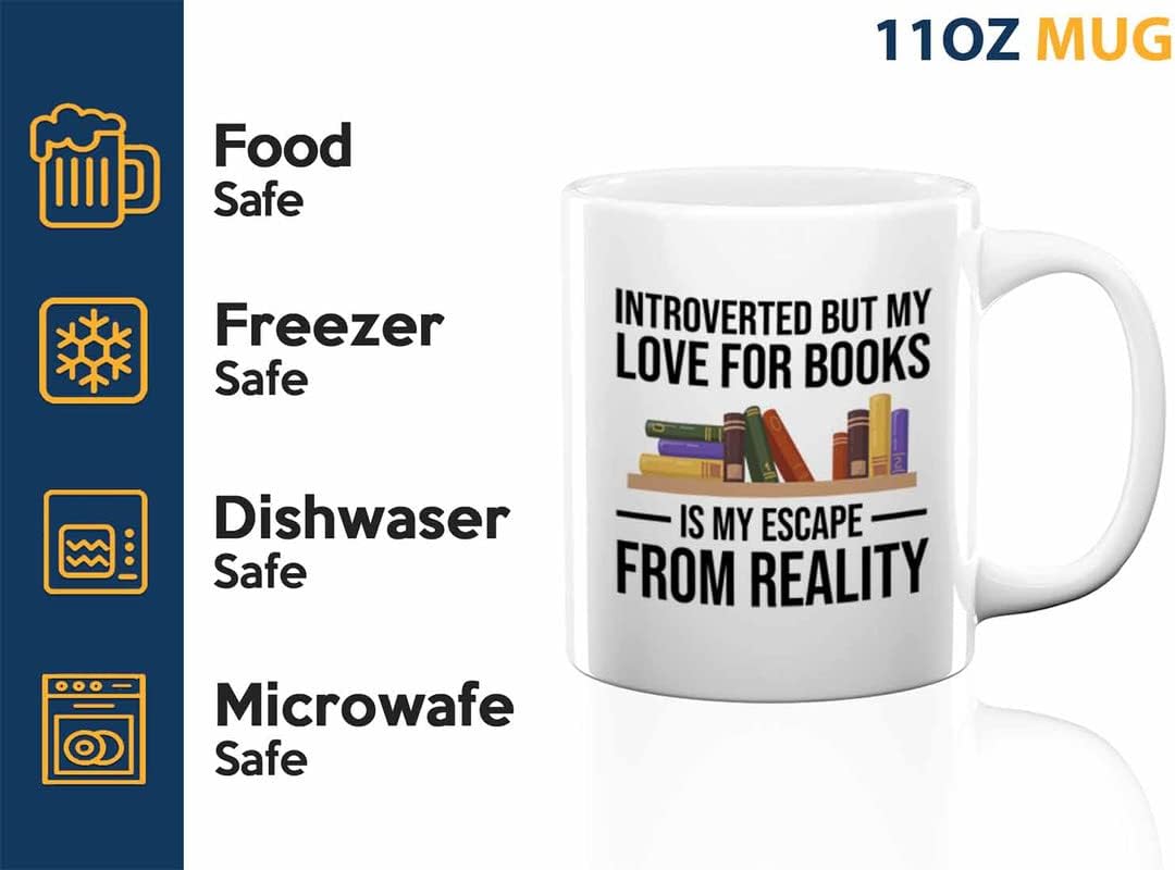 Book Lovers Coffee Mug 11oz White - Introvert but my love - Gift For Poets Bookish People Bibliophile Librarian Book Club Reader